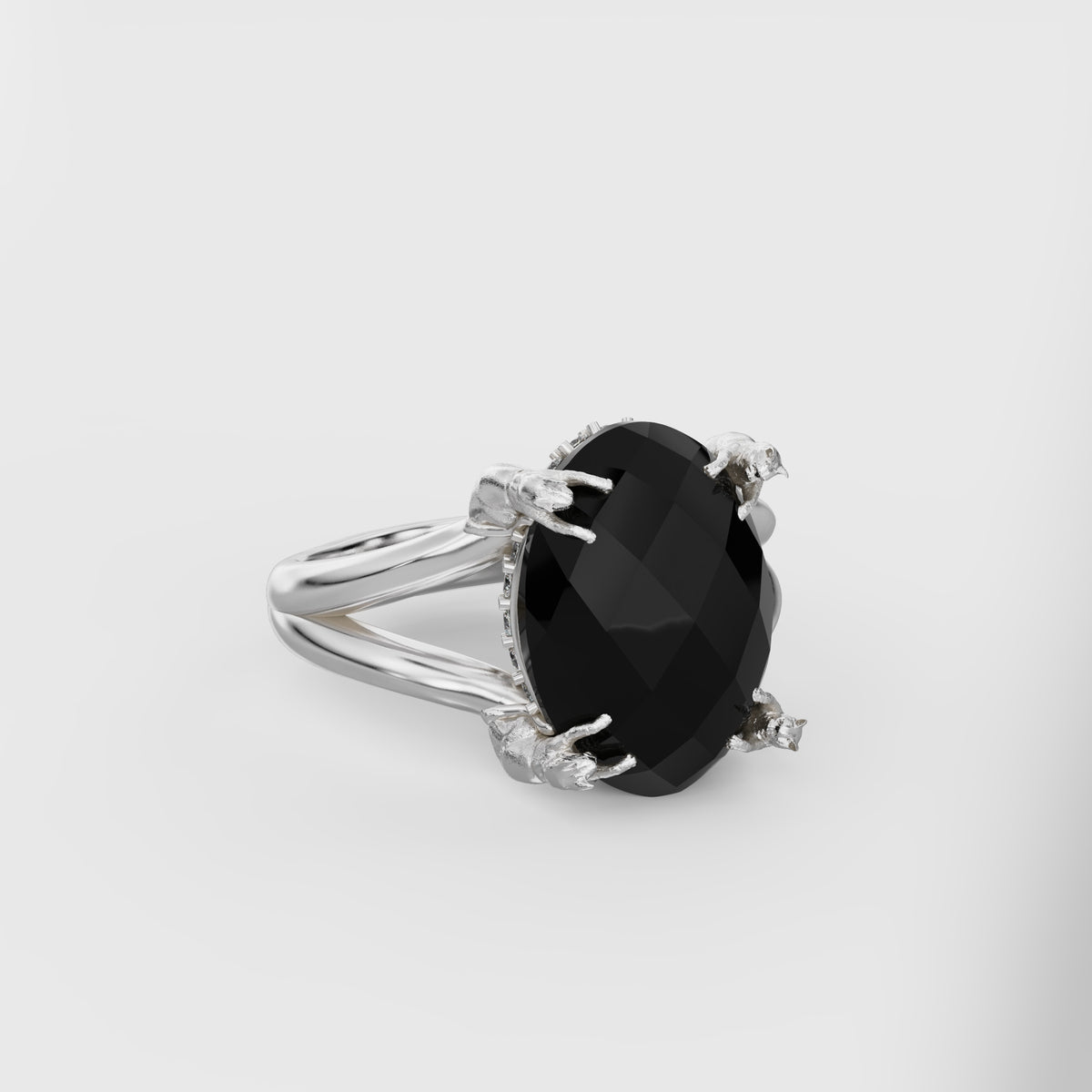 Classic Cat Prong Ring with Diamonds - 14mm Oval