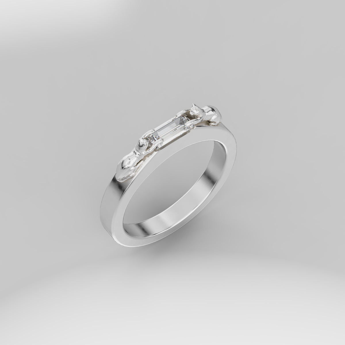 Thin Band Cat Baguette Ring