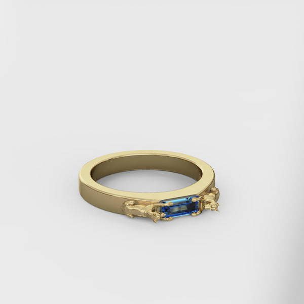 Thin Band 2 Dog Baguette Ring ANY BREED - Gold