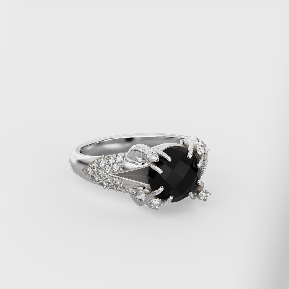 Petite Cat Signet Ring with diamonds - 8mm Round